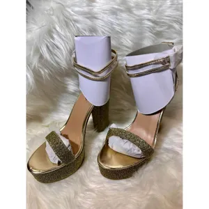 Bamboo Tournament 77M Size 7.5 Gold Platform Heels Festival Boho Strappy Glitter thumbnail 3