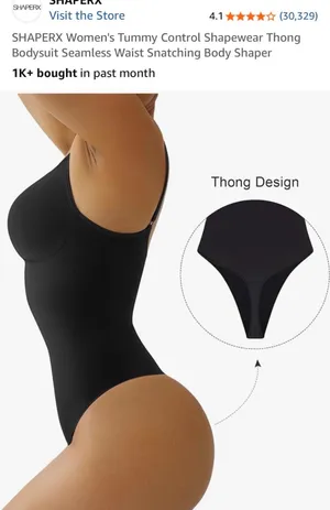SHAPERX Women's Tummy Control Shapewear Thong Bodysuit Seamless Waist Snatching thumbnail 5