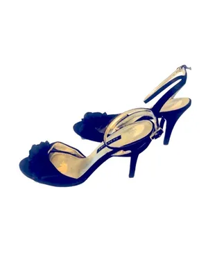Caparros Black Satin Gold Beaded Rose Ankle Strap Heels 6.5 thumbnail 8