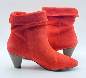 Free‎ People Suede Ankle Boots Women 36 Red Fold Over Cuff Pointed Toe Cone Heel thumbnail 1