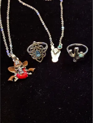 Western Jewelry Lot - Enamel Cowboy Skull Pendant, Cactus Ring, Boho Filigree thumbnail 6