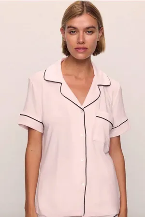 EBERJAY Gisele TENCEL Modal Short Sleeve Pajama Top, Sorbet Pink / Black, Size S thumbnail 1