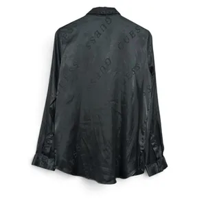 Vintage Guess Los Angeles Black Satin Logo Jacquard Button Down Shirt Large thumbnail 2