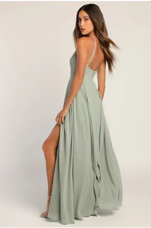 Lulus | Sage Green Halter Maxi Dress | Bridesmaid thumbnail 2