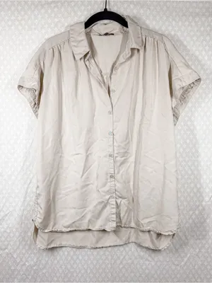 Quince Shale Tan Vintage Wash Tencel Camp Button Down Top thumbnail 2