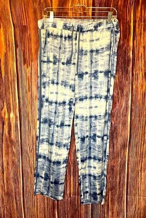 Lucky Brand Women’s Large Blue and White Tie Dye Pajamas Pants with tie. thumbnail 1