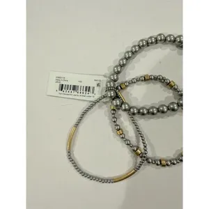 DKNY Bracelet Set 3-Piece Stretch Beaded Stackable Silver Gold mixed metals $48 thumbnail 2