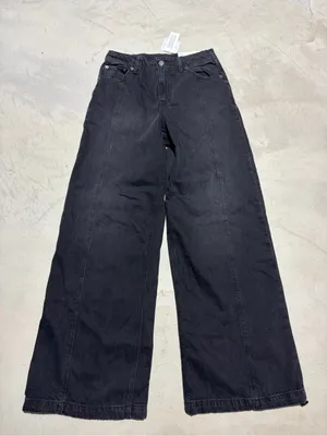 American Eagle NWT super high rise ultra Wide Leg Jeans rocker Black 2 long thumbnail 1