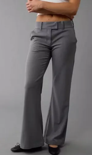 American Eagle Baggy Flare Trouser Grey Flat Front Office Business Casual 10 thumbnail 1