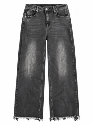 Risen Black Washed Cropped Wide Leg Raw Hem Jeans Size 9 / 29 thumbnail 1