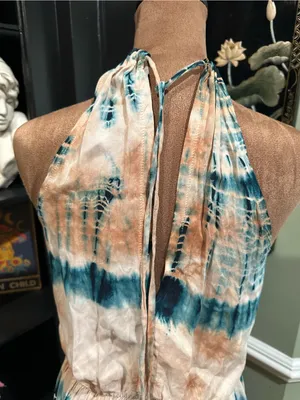 Blue Life Double Slit Halter Dress – Tan & Blue Tie Dye – Size Small thumbnail 9