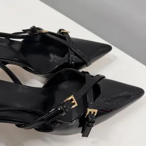 Black Patent Slingback Heels Pointed Toe Multi Strap Buckle Pumps Stiletto US 9 thumbnail 6