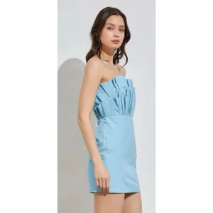 DO + BE Strapless Pleated Ruffle Mini Dress Light Blue Size Large Party Bodycon thumbnail 16