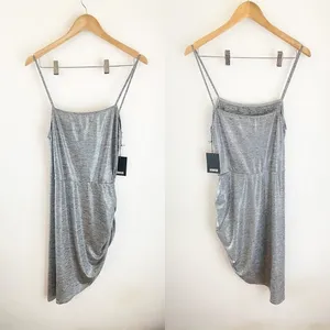 Reformation Dress Flare Ruched Stretchy Asymmetrical Mini‎ Party Silver L NWT thumbnail 2