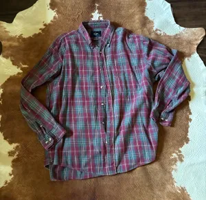 Vintage Ivy Crew red and green men's button down Size XL 100% cotton thumbnail 1