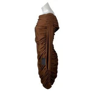 NEW Lulus Brown Ruched Draped Off the Shoulder Long Sleeve Mini Bodycon Dress XL thumbnail 3