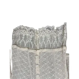 Krazy Kat Ivory Cream Open Knit Long Sleeve Button Front Lace‎ hem Top thumbnail 8