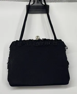 Vintage Black satin fringe bag. thumbnail 1