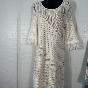 Nic + Zoe Womens Beach Strool Knit Fringe Casual Dress Ivory Size Small NWT thumbnail 3