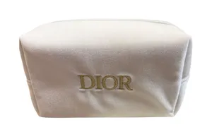 Dior Parfums White Velvet Cosmetic‎ Pouch Gold Embroidered Logo Makeup Bag Boxed thumbnail 1
