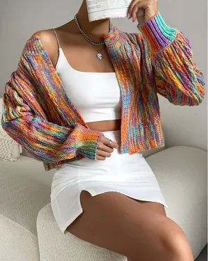 Color Block Cropped Knit Cardigan thumbnail 1