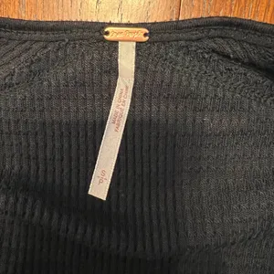 Free People Black Waffle Knit Asymmetrical Long Sleeve Top thumbnail 7