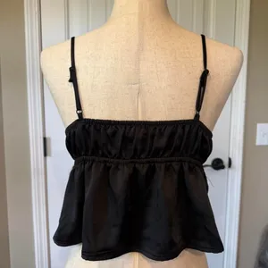 LA Hearts Black‎ Satin Lace Trim Cami Top Women's Size Small Tie Front thumbnail 2