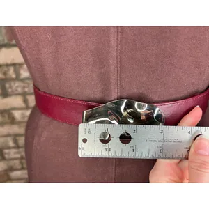 belt oval rippled buckle maroon burgundy wine silver vintage thumbnail 13
