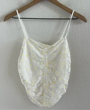 Zara White Ruched Draped Daisy Floral Cami Top Daisy Medium thumbnail 1