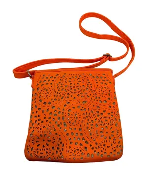 Olivia Miller Neon Orange Laser Cut‎ Glitter Crossbody Bag Womens Floral Small thumbnail 1