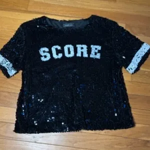 Score Black Sequin Football Graphic Tee Short Sleeve Shirt Womens Sz Large thumbnail 1