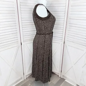Perceptions Polka Dot Panel A Line Midi Dress Sleeveless‎ Brown White 12 thumbnail 3