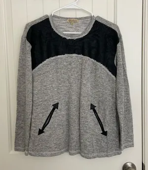 Democracy women’s‎ faux leather knit pocket long fall winter sleeve top medium thumbnail 1