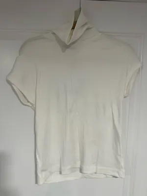 Zara White Mock Neck Top Short Sleeve thumbnail 3