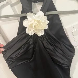 Meshki Black and White Halter Gown Cocktail Dress thumbnail 4