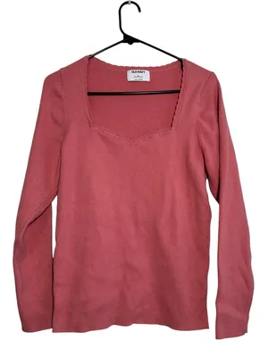 Old Navy Sweetheart Square Neck Pink Ribbed Knit Long Sleeve Top Plus Size 2X thumbnail 2