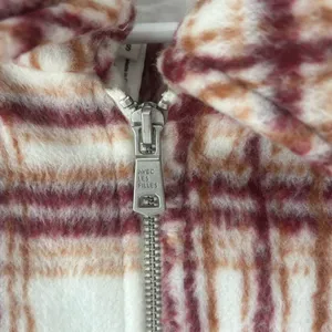 Avec Les Filles Plaid Zip Up Jacket Fleece White Pink Orange Shacket Cropped thumbnail 6