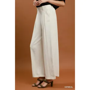Umgee‎ High Waist Linen Blend Wide Leg Trousers - oatmeal - large thumbnail 2