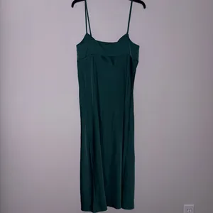 A New Day Emerald Green Slip Midi Satin Slip Dress with Front Slit thumbnail 4