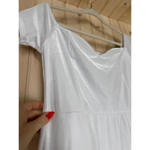 NWT Lulus How Much I Care White Velvet Off-the-Shoulder Midi Dress Hi Low Sz XL thumbnail 5