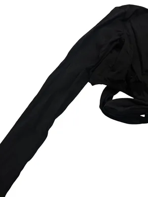 MW Luv (Made With Luv) Black Long Sleeve Wrap Crop Tie Waist V Medium Women's thumbnail 3