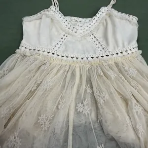 Lucky Brand Cream Embroidered Mesh Lace Trim Boho Camisole Top Medium thumbnail 2