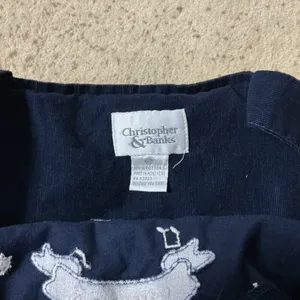 Christopher & Banks Vintage Snowman Corduroy Jumper Dress Womens M Navy Holiday thumbnail 4