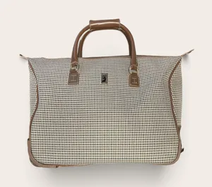 Vintage London Fog Brown Houndstooth Travel Tote with Leather Trim thumbnail 1