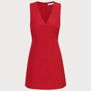 RIHOAS The Red V Neck Sleeveless Linen Mini Dress S 48 thumbnail 6