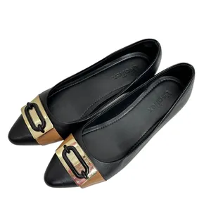 Usaflex Black Leather Block Heel‎ Pumps Tan Buckle Accent Size 7 thumbnail 4