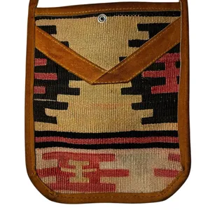 Kilim Jute Handmade Wool Leather Crossbody Bag Southwestern Aztec Boho Hippie thumbnail 2