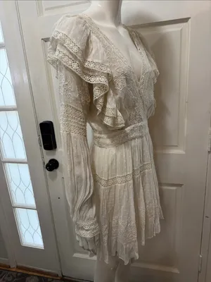 LOVESHACKFANCY Simonna Embroiled Ruffled Silk Mini Dress Size 6 thumbnail 9