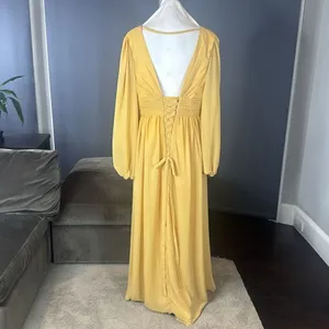 Women’s Full Length Long Sleeve Chiffon V-Neck Formal Dress Corset Back Size 16 thumbnail 5