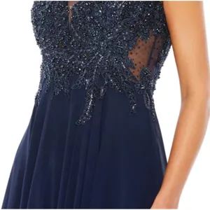 NWT Mac Duggal 20264‎ Appliqued Cap Sleeve Bodice Flowy Gown Navy Sz 10 $598 thumbnail 5